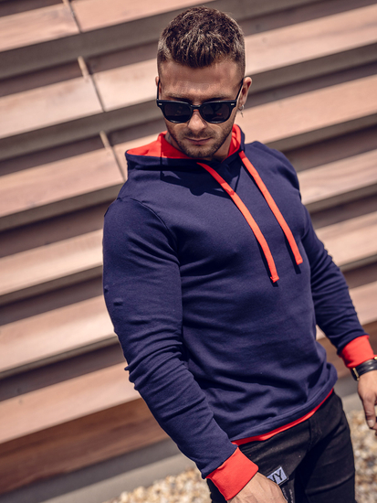 Sudadera con capucha para hombre azul oscuro y rojo Bolf 145380