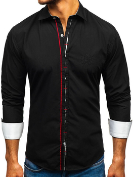 Camisa elegante de manga larga para hombre negra Bolf 1769-A