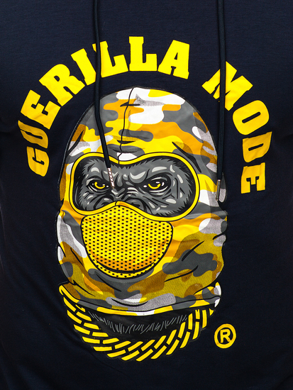 Camiseta de manga corta con capucha con impresión para hombre azul oscuro Bolf 8T978