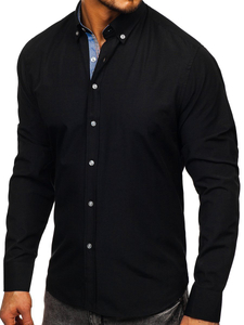 Camisa elegante de manga larga para hombre negro Bolf 8838-1
