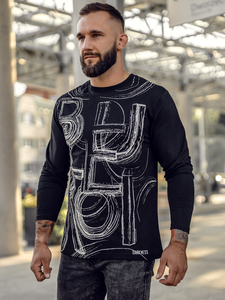 Camisa de manga larga de algodón estampada para hombre negra Bolf 146743A