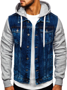 Chaqueta vaquera con capucha para hombre azul oscuro Bolf 211902