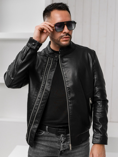 Chaqueta de cuero para hombre negra Bolf 1073