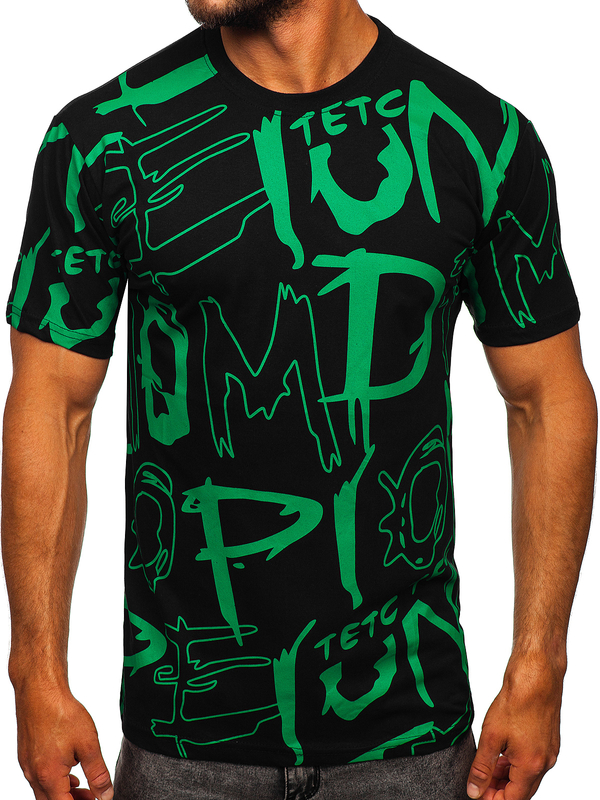 Camiseta negra de algodón para hombre con estampado Bolf KS1972