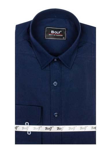 Camisa elegante de manga larga para hombre azul oscuro Bolf 6944