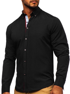 Camisa elegante de manga larga para hombre negra Bolf 8839