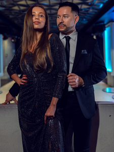 Vestido largo de lentejuelas para mujer negro Bolf A1228