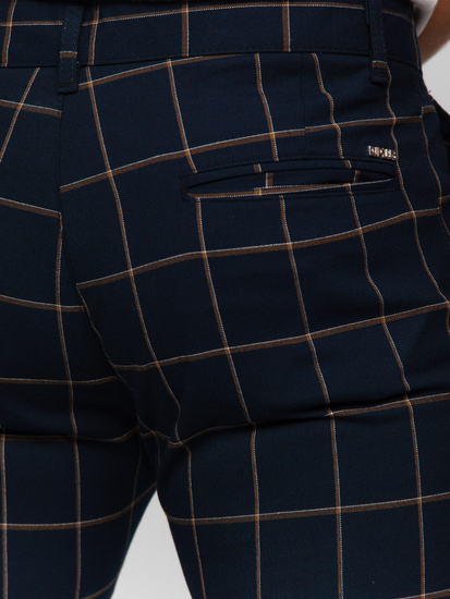 Pantalón chinos a cuadros de tela para hombre azul oscuro Bolf 184177