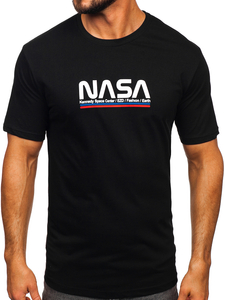 Camiseta negra de algodón con estampado para hombre Bolf 14749