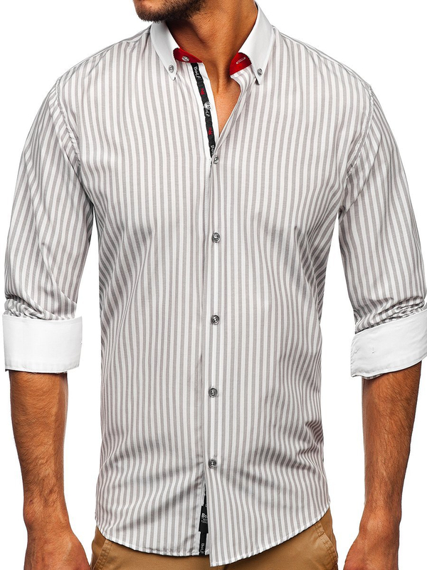 Camisa a rayas con manga larga para hombre color gris Bolf 20727