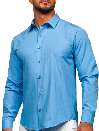Camisa elegante azul claro de manga larga para hombre Bolf 1703