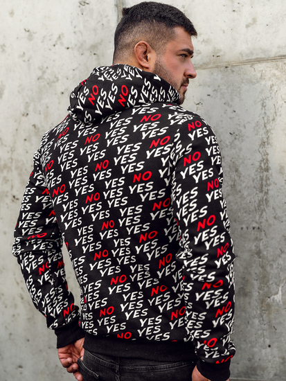 Sudadera con capucha para hombre negra con estampado Bolf 141013A2