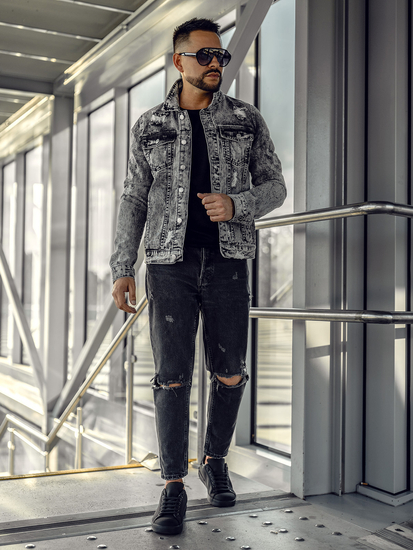 Chaqueta de jeans para hombre gris Bolf AK588