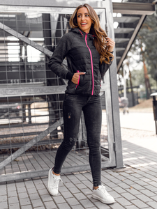Sudadera/Chaqueta deportiva con capucha negra para mujer Bolf KSW4002A