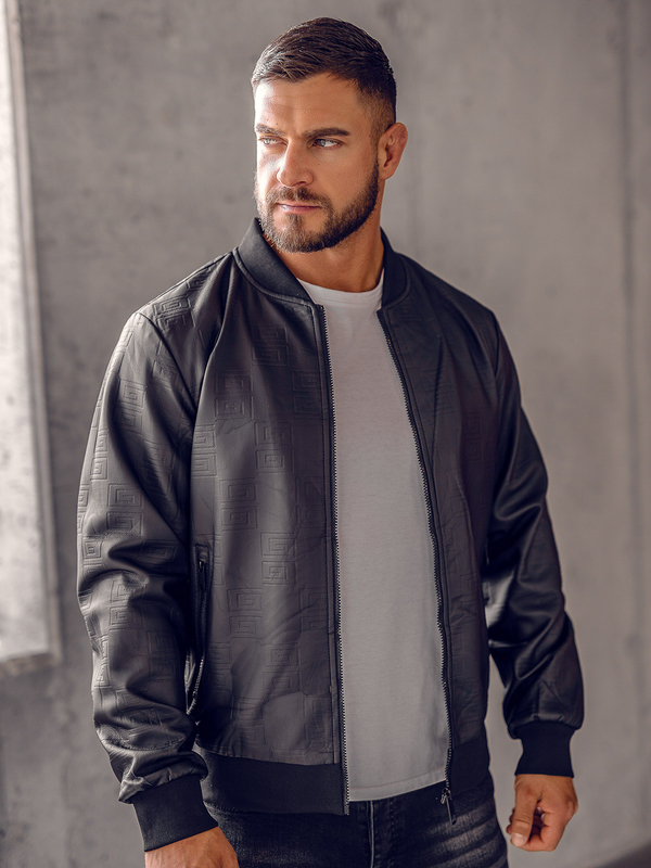 Chaqueta bomber de cuero para hombre negro Bolf 3A65B