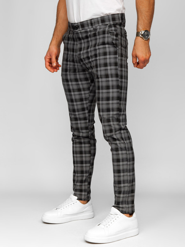 Pantalón chinos a cuadros de tela para hombre negro Bolf 184175
