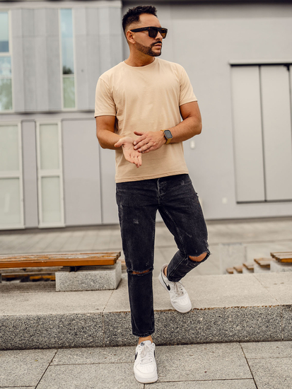 Camiseta lisa de algodón beige para hombre Bolf 192397A
