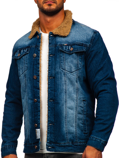 Chaqueta vaquera forrada para hombre azul oscuro Bolf MJ520BS