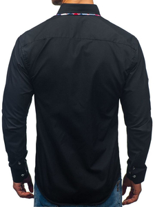 Camisa de manga larga elegante para hombre negra Bolf 2712