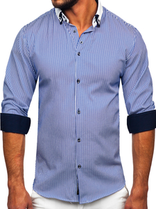 Camisa elegante a manga larga para hombre color azul Bolf 0909