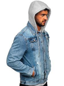 Chaqueta vaquera azul claro para hombre con capucha Bolf MJ505BC