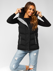 Chaleco acolchado, largo con capucha para mujer negro Bolf 7051