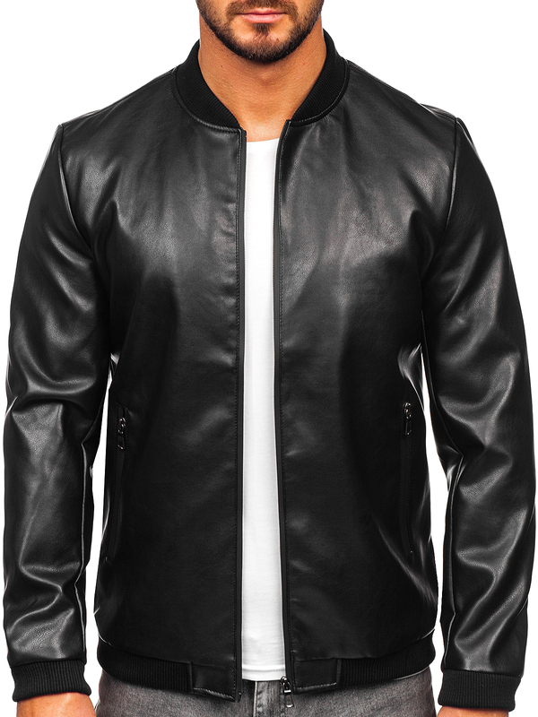 Chaqueta bomber de cuero para hombre negro Bolf 11Z8015