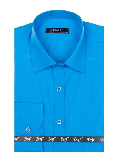 Camisa elegante turquesa de manga larga para hombre Bolf 1703