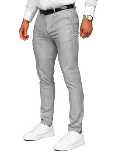 Pantalón chinos a cuadros de tela para hombre gris y blanco Bolf 0036