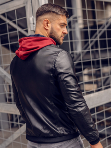 Chaqueta bomber de cuero para hombre negro Bolf 6803B