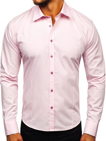 Camisa elegante rosa de manga larga para hombre Bolf 1703