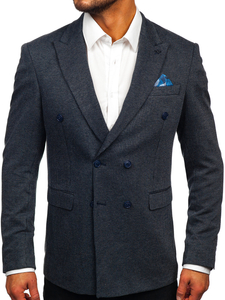 Hombre Chaqueta de traje elegante cruzada Azul oscuro Bolf 006