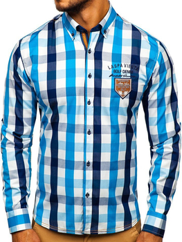 Camisa a cuadros de manga larga para hombre celeste Bolf 1766-1
