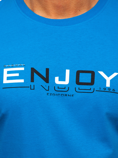 Camiseta algodón de manga corta con impresión para hombre azul claro Bolf 14739