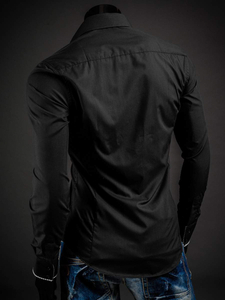 Camisa elegante de manga larga para hombre negro Bolf 0939