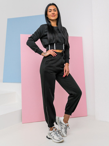 Conjunto de chándal oversize de dos piezas para mujer negro Bolf 8C78