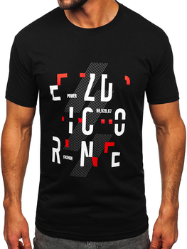 Camiseta algodón de manga corta con impresión para hombre negro Bolf 14752