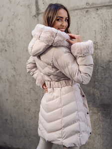 Chaqueta larga acolchada abrigo de invierno con capucha para mujer beige Bolf 5M3156A