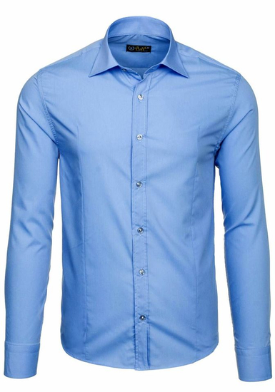Camisa elegante azul claro de manga larga para hombre Bolf 1703