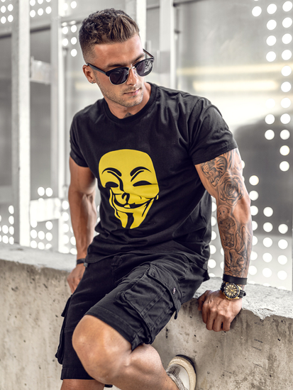 Pantalón corto tipo cargo con cinturón para hombre negro Bolf MP0109N