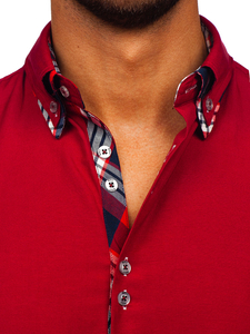 Camisa elegante de manga larga para hombre granate Bolf 4704