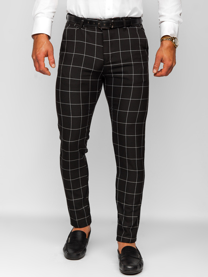 Pantalón chinos a cuadros de tela para hombre negro Bolf 0040