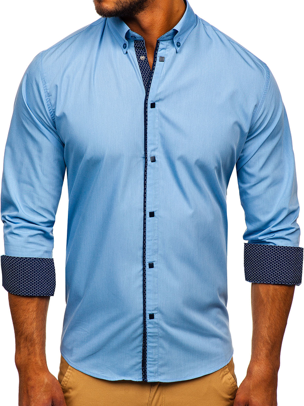 Camisa elegante de manga larga azul claro para hombre Bolf 7724