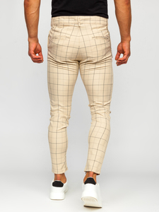 Pantalón chino de cuadros para hombre beige Bolf 0060