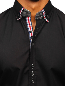 Camisa elegante de manga larga para hombre negro Bolf 0926