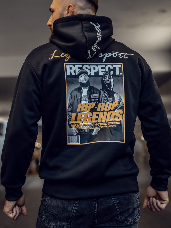 Sudadera tipo canguro con capucha e impresión para hombre negro Bolf M280