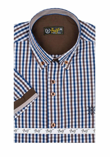Camisa a cuadros de manga corta para hombre marrón Bolf 4510