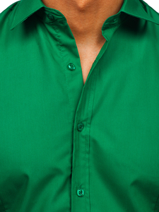 Camisa elegante verde oscuro de manga larga para hombre Bolf 1703