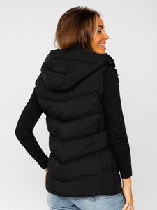 Chaleco acolchado, largo con capucha para mujer negro Bolf 7051