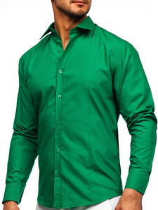 Camisa elegante verde oscuro de manga larga para hombre Bolf 1703